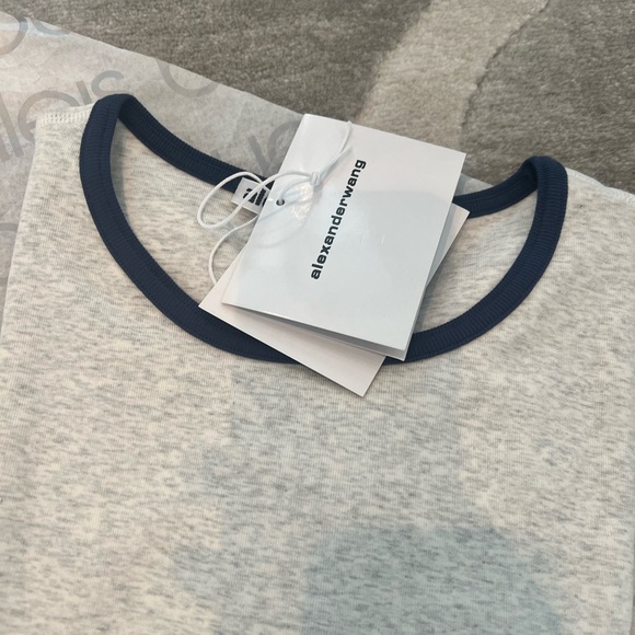 NEW Alexander wang Short Sleeve Lettuce Trim Cropped Tee heather grey - Picture 5 of 9
